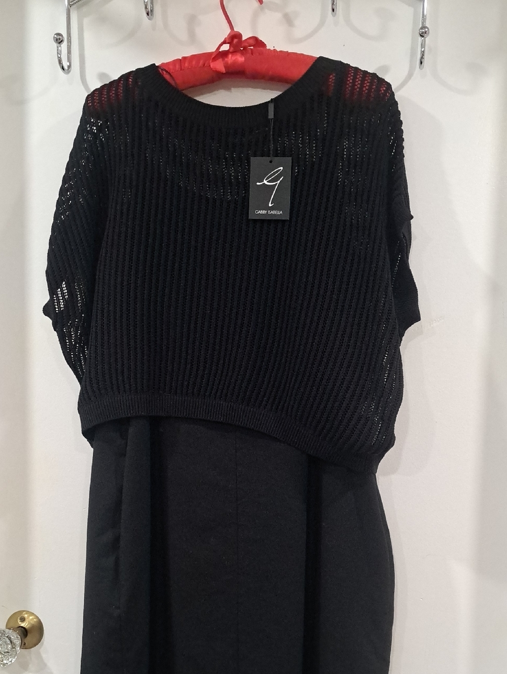 Gabby Isabella Black Open-Knit Short Sleeve Top